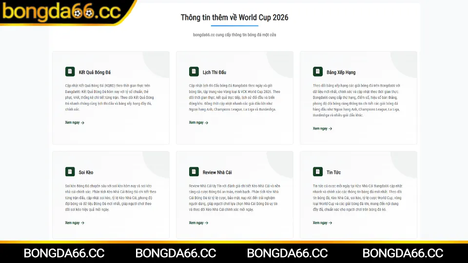 Giao diện trang chủ Bongda66 với thông tin bóng đá 66 và kèo nhà cái cập nhật