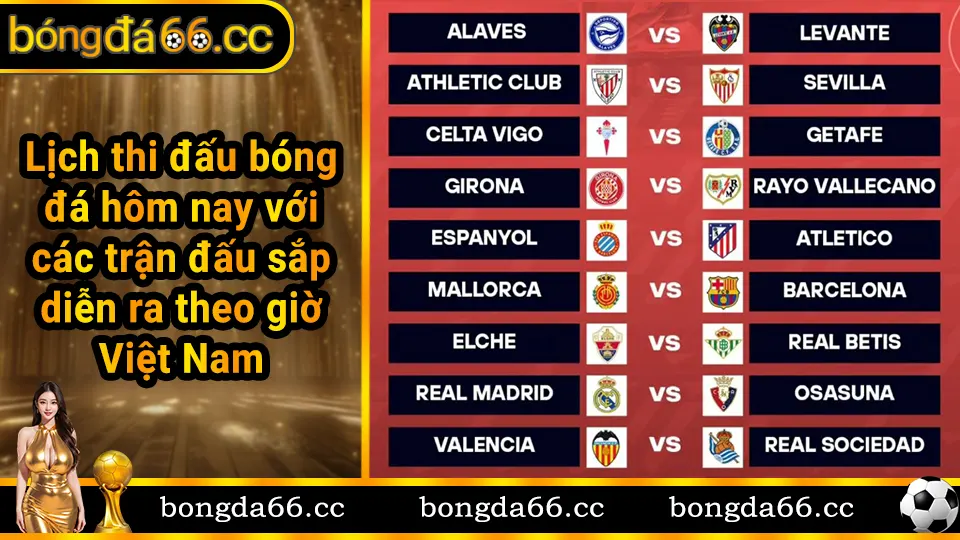 Lịch thi đấu bóng đá hôm nay với các trận đấu sắp diễn ra theo giờ Việt Nam
